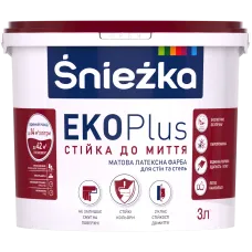 Матова латексна фарба Sniezka EKO Plus з підвищеною стійкістю до миття 4,2 кг/3 л білий